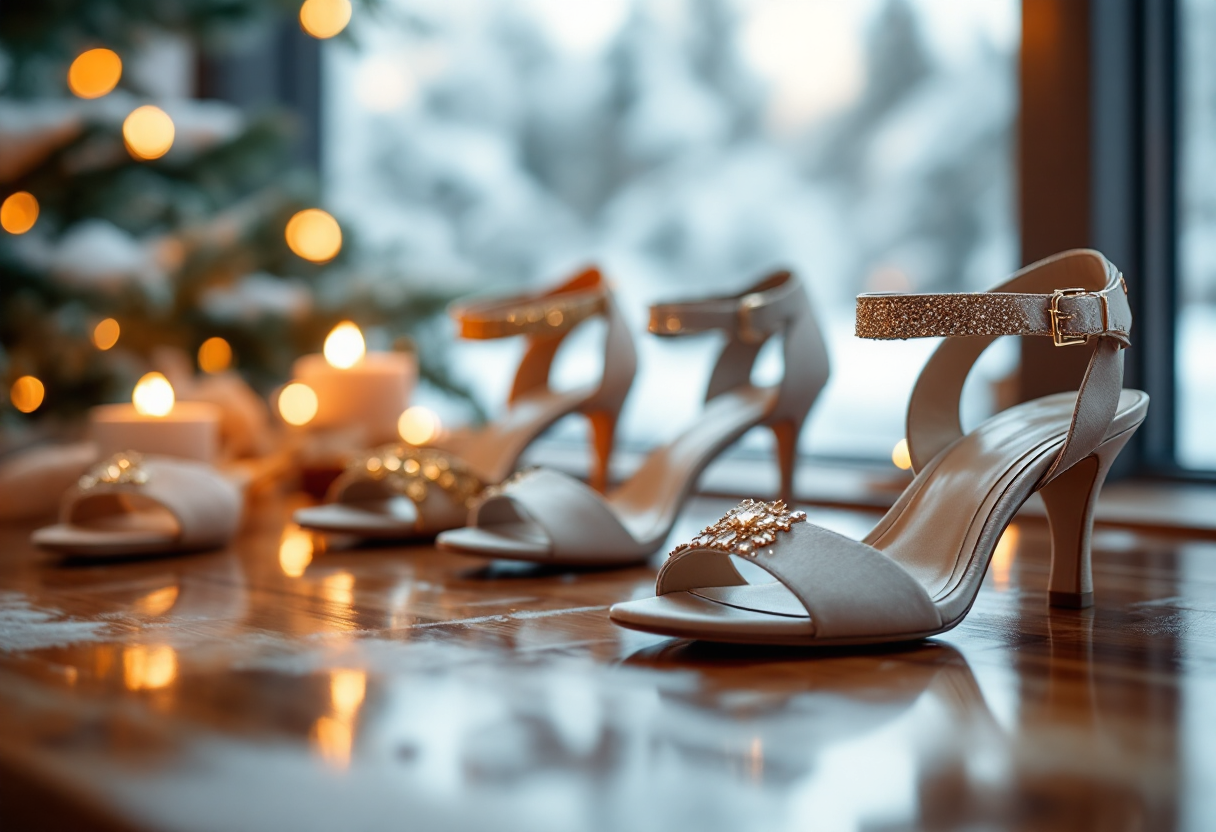 Sandali con tacco indossati in inverno con outfit elegante