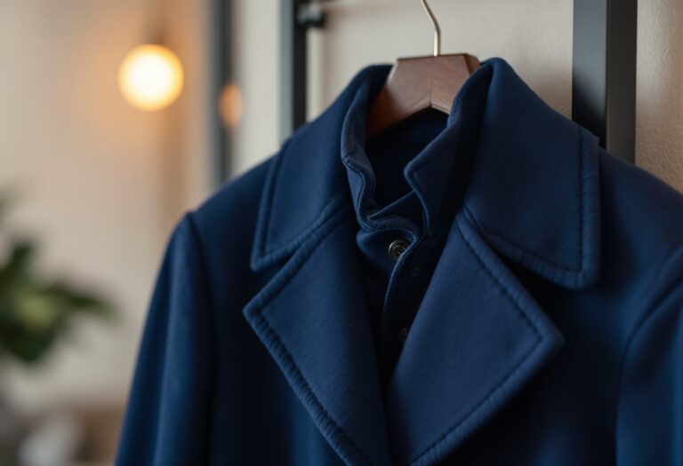 Caban blu elegante per donna, ideale per la mezza stagione