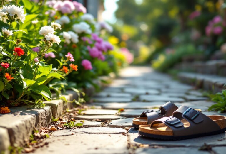 Ciabatte stile Birkenstock in un ambiente estivo