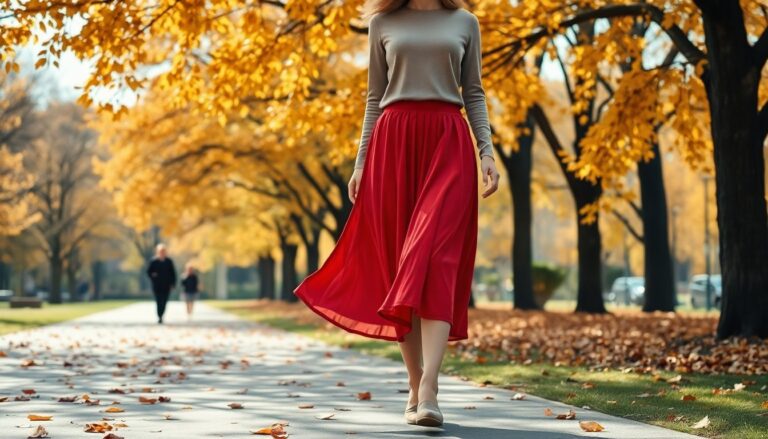 gonna rossa guida allindossarla perfettamente in autunno 1760202541