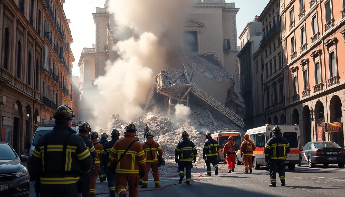 crollo di un palazzo a roma vigili del fuoco in azione 1762253552