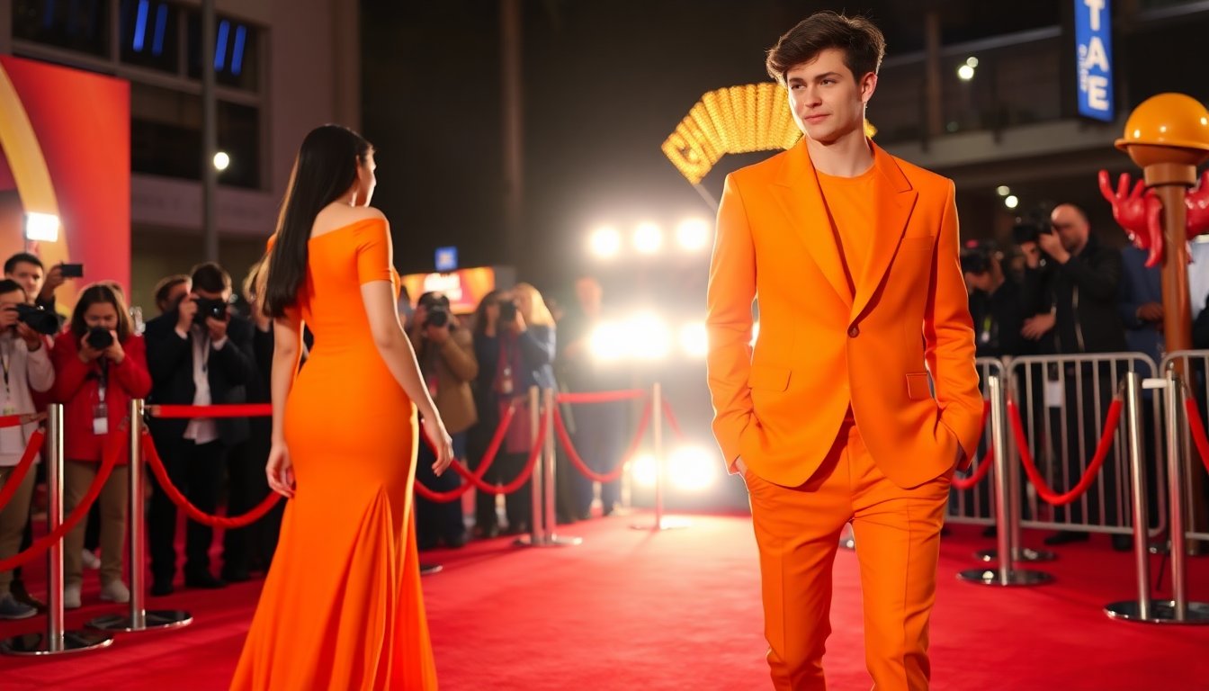 kylie jenner e timothee chalamet look coordinato in arancione che fa trend 1765341878