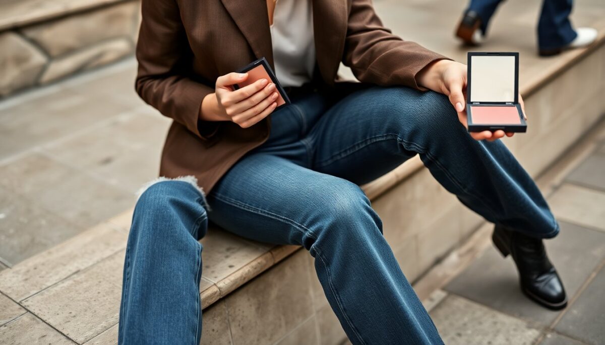 bella hadid veste prada e lancia il trend del blush multiuso con jeans bootcut 1774330203